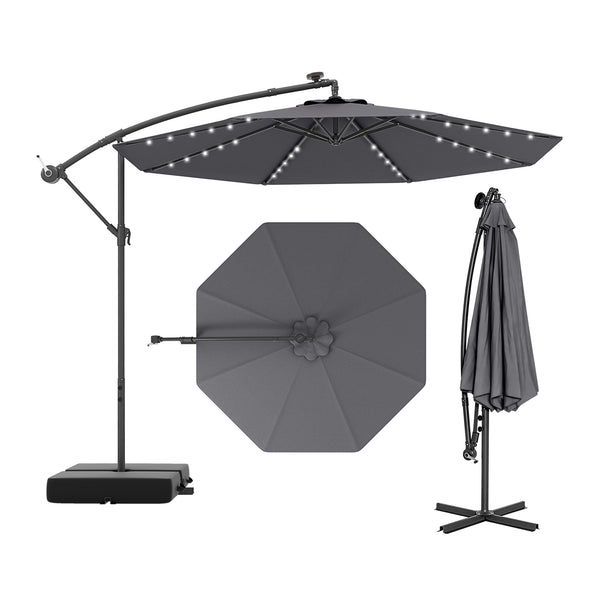 10 Ft Patio Umbrella Offset Cantilever Umbrella with 40 Solar Powered Lights
