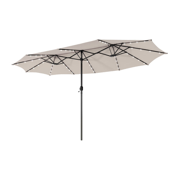 15 Feet Twin Patio Umbrella with 48 Solar LED Lights