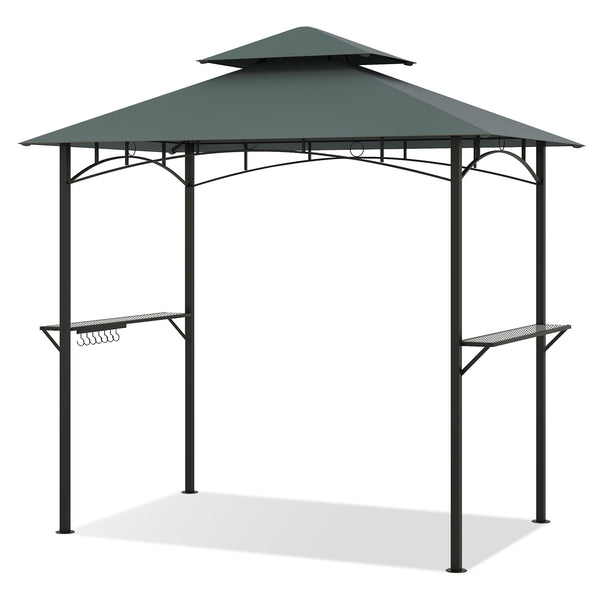 Outdoor Double-Tiered Grill Gazebo Canopy with 2 Shelves and 7 Hooks