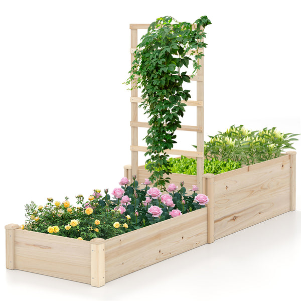 Raised Garden Bed with Trellis 87 Inch Wooden Elevated Planter with 2 Planter Boxes