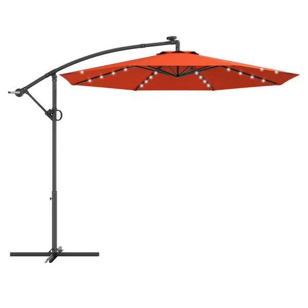 10 Feet Rotation Solar Powered LED Patio Offset Umbrella without Weight Base