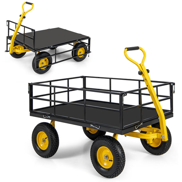 Utility Garden Wagon with 4 Removable Side Panels and 900/1200 LBS Load Capacity