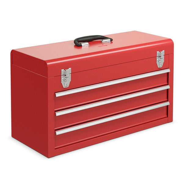 Portable Garage Mechanic Tool Cabinet Box with 3 Drawers-Red