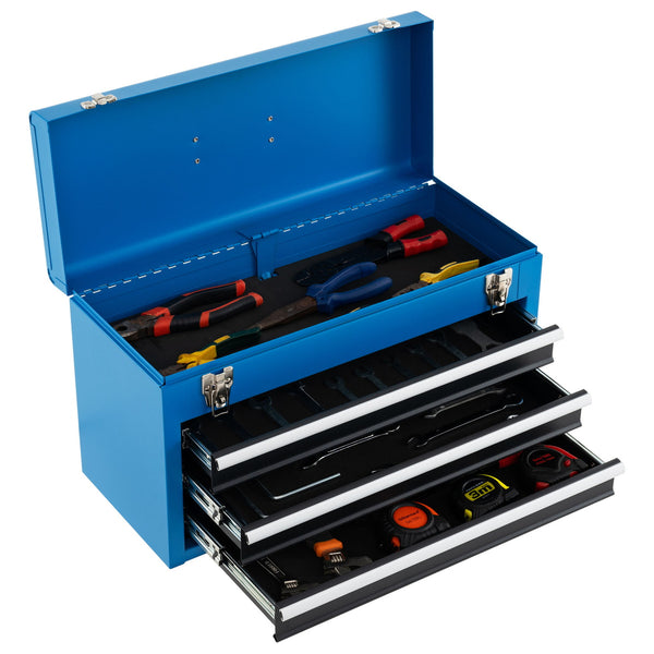 Portable Garage Mechanic Tool Cabinet Box with 3 Drawers-Blue