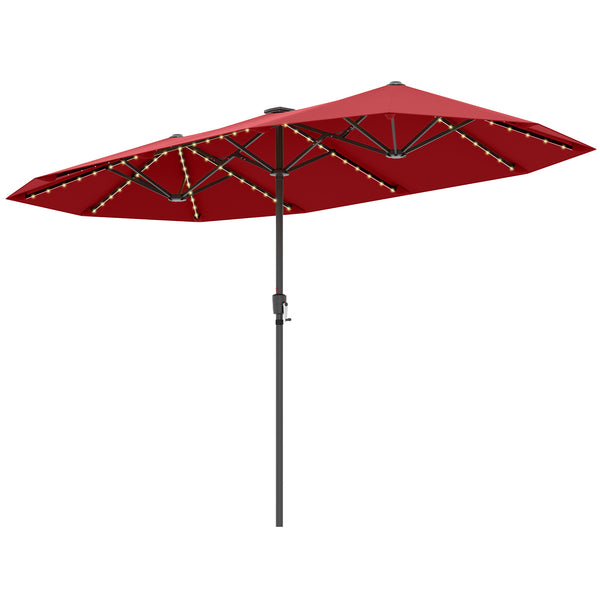 13 FT Large Patio Umbrella with LED Solar Lights and Crank Handle