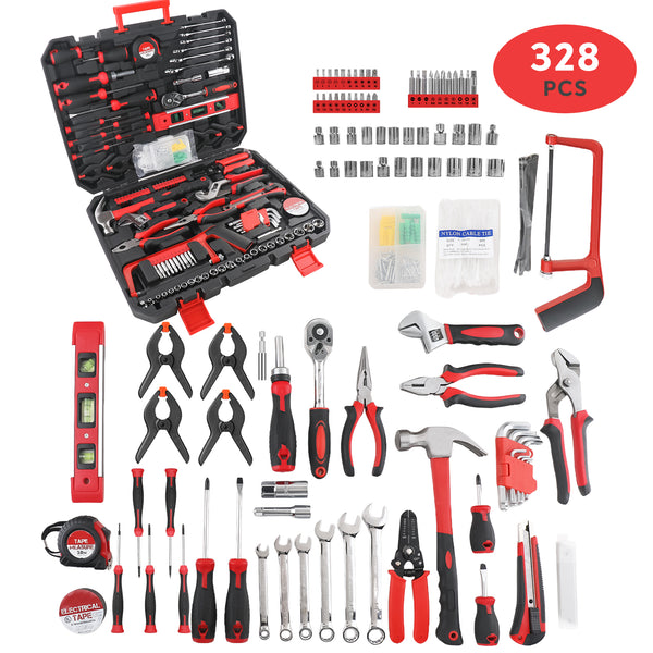 328-Piece Household Hand Tool Set with Storage Case ¨C All-in-One Repair Kit for Home, Garage, Car, and Office Use
