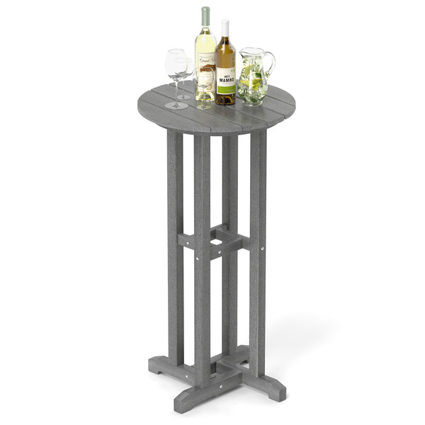 21.5 Inch Round Bar Table Patio HDPE Bar Height Dining Table with Slatted Tabletop