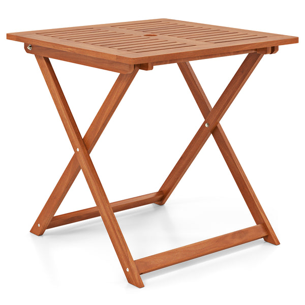 29.5 Inch x 29.5 Inch Patio Dining Table with Teak Painting and Umbrella Hole