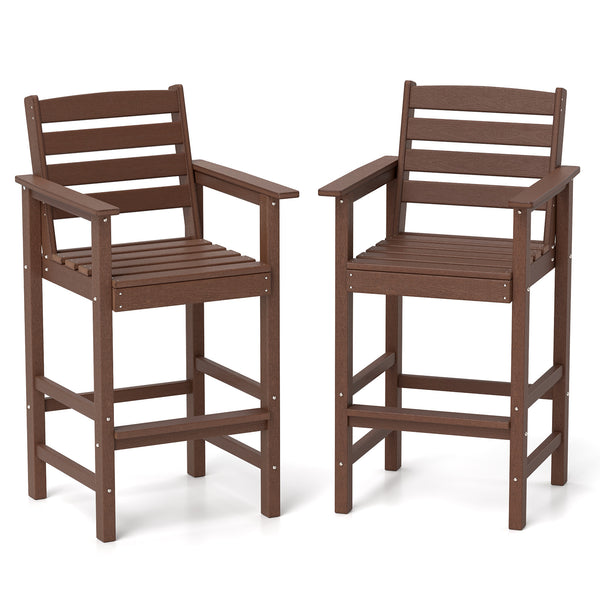 Patio HDPE Adirondack Bar Chairs Set of 2 with Wide Armrests