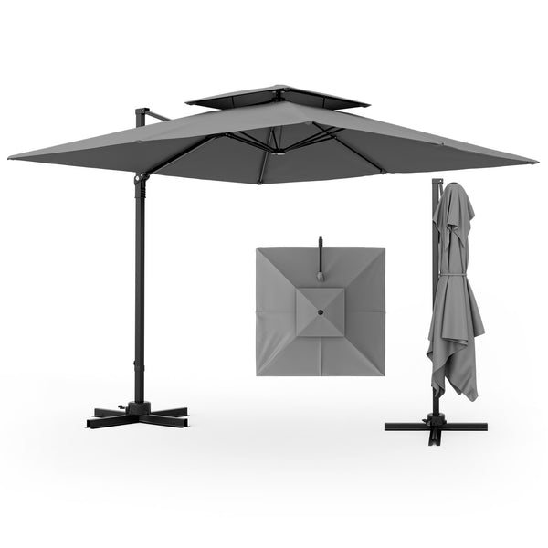 9.5 Feet Cantilever Patio Umbrella with Rotation and Double Top