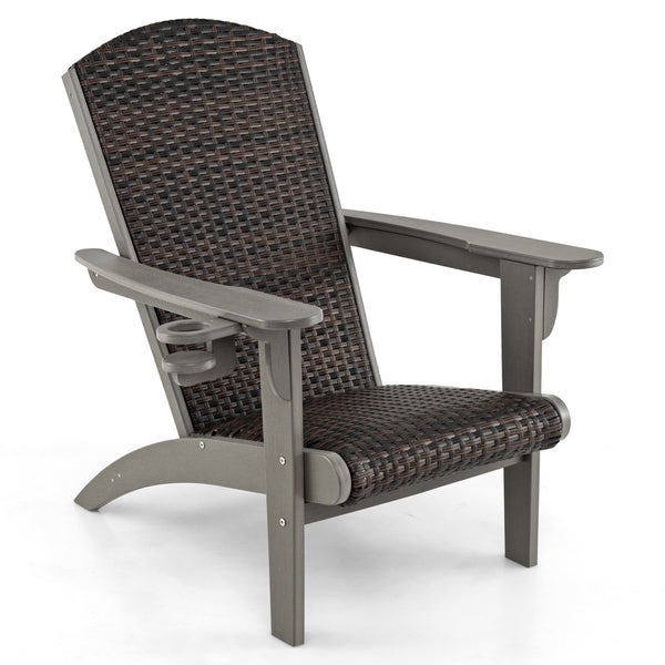 Patio Adirondack Chair with Rattan Padded Seat and Hidden Cupholder
