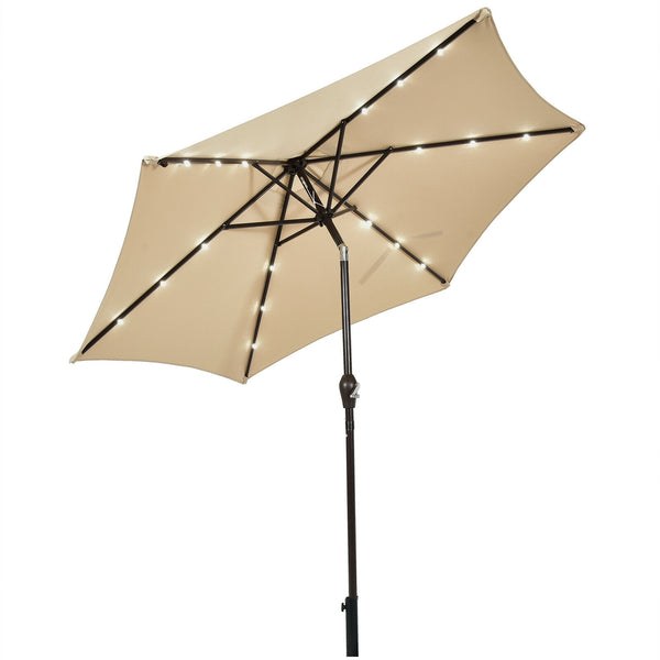 9 Feet Solar LED Lighted Patio Market Umbrella with Tilt Adjustment without Base