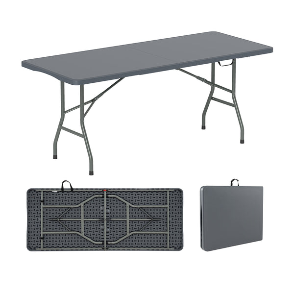 6 ft Portable Folding Table 350 LBS Fold-in-Half Table with HDPE Tabletop