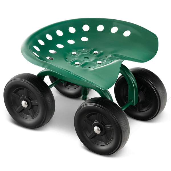 Garden Rolling Workseat with 360¡ãSwivel Seat and Adjustable Height-Green