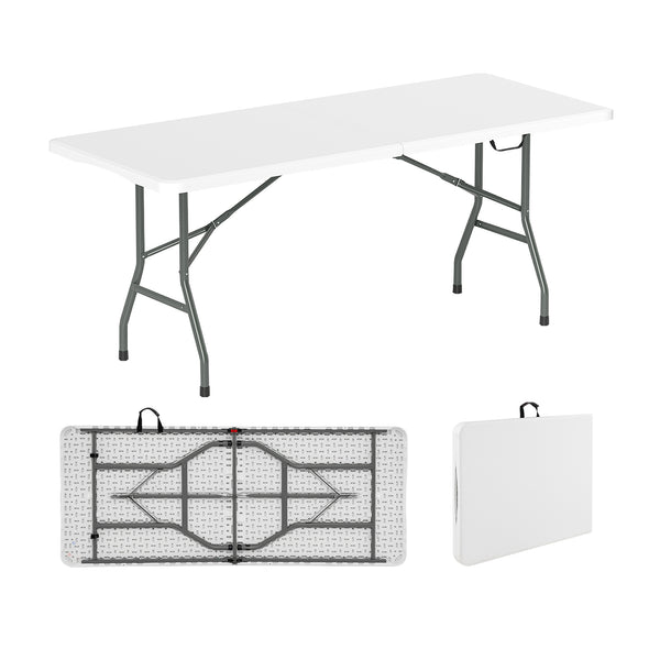 6 ft Portable Folding Table 350 LBS Fold-in-Half Table with HDPE Tabletop-White