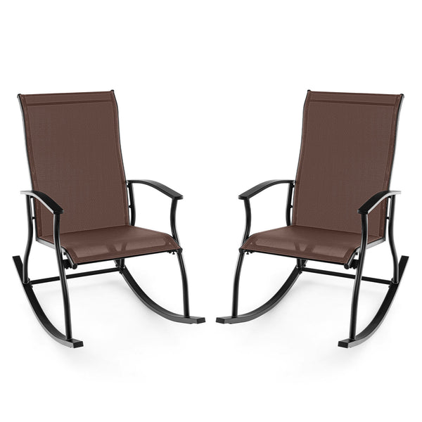 2 Pieces Outdoor Rocking Chairs with Breathable Backrest