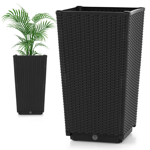 Set of 2 Outdoor Wicker Flower Pot with Drainage Hole for Porch Balcony