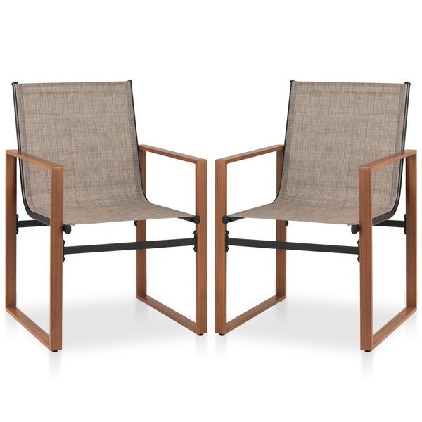 Outdoor Dining Chairs with Breathable Seat and Backrest Set of 2-Brown