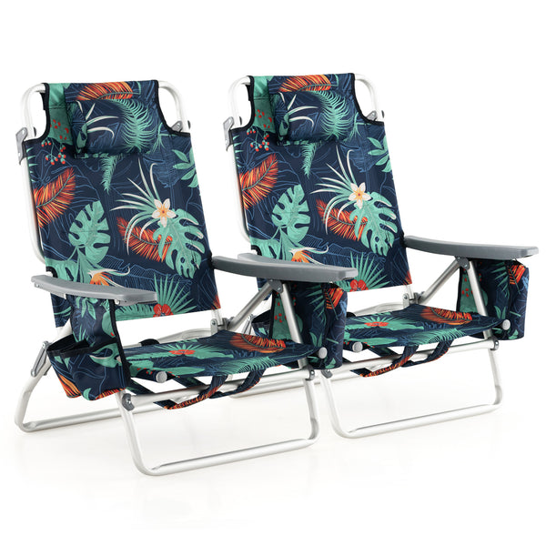 2 Pieces Folding Backpack Beach Chair with Pillow