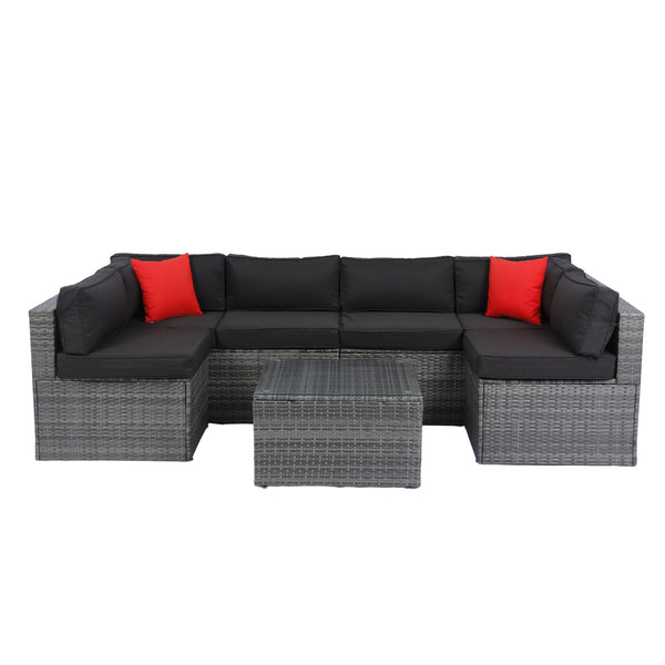 5 Piece Outdoor Sectional Sofa Set with Cushions and Pillows