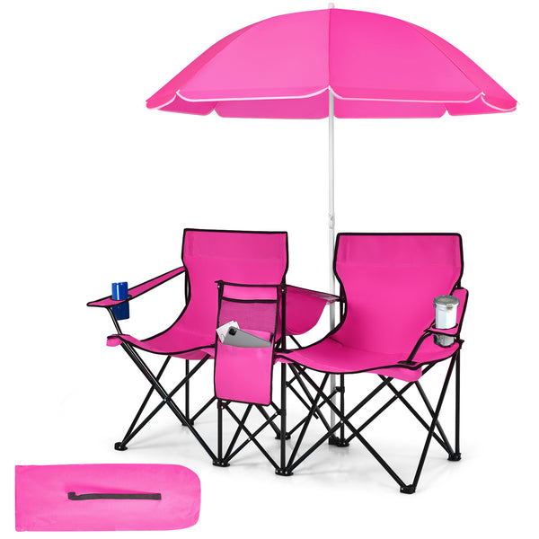 Portable Folding Picnic Double Chair With Removable Umbrella