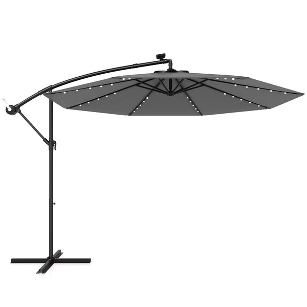 10 Feet Solar Offset Hanging Umbrella with 40 Lamp Beads and Solar Panel