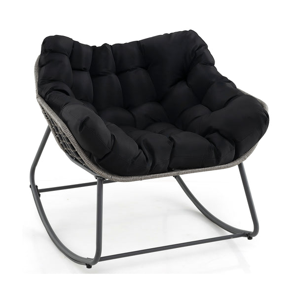 Outdoor Rocking Chair Oversized Patio PE Wicker Egg Chair with Cushion