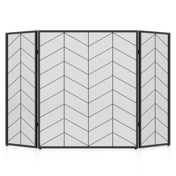 52 x 31 Inch Fireplace Screen with Chevron Herringbone Pattern
