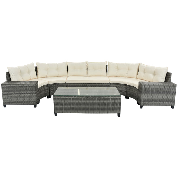 8 Piece Half-Moon Sectional Sofa Set with Rectangular Coffee Table and Removable Cushions