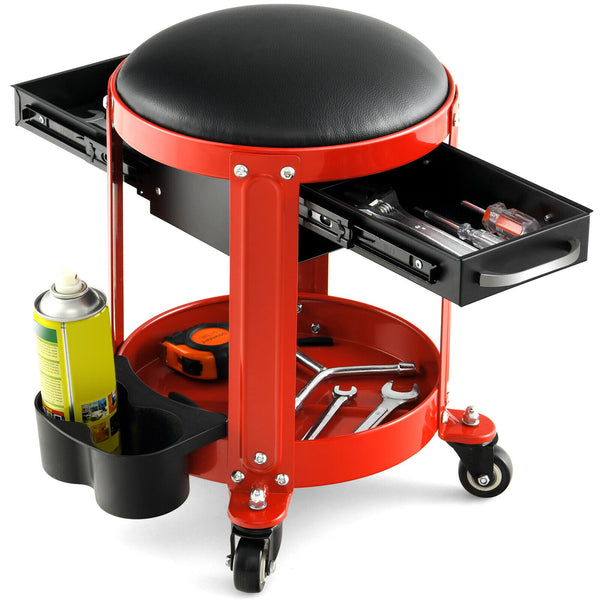 Rolling Mechanic Stool with Removable Padded Seat and Drawers