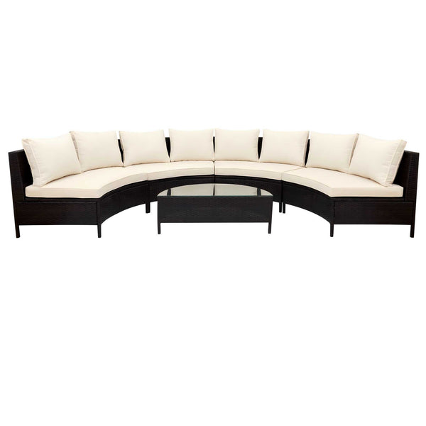 5-Piece Outdoor Sectional Sofa Set with Half-Moon Glass Table, Cushions and Pillows