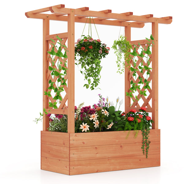 Wooden Raised Garden Bed Elevated Planter Box with Trellis and Hanging Roof-Orange