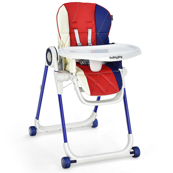 Foldable Baby High Chair with Lockable Wheels