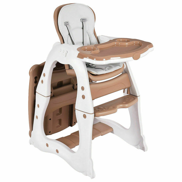3-in-1 Convertible Baby High Chair with Adjustable Tray and Safety Harness
