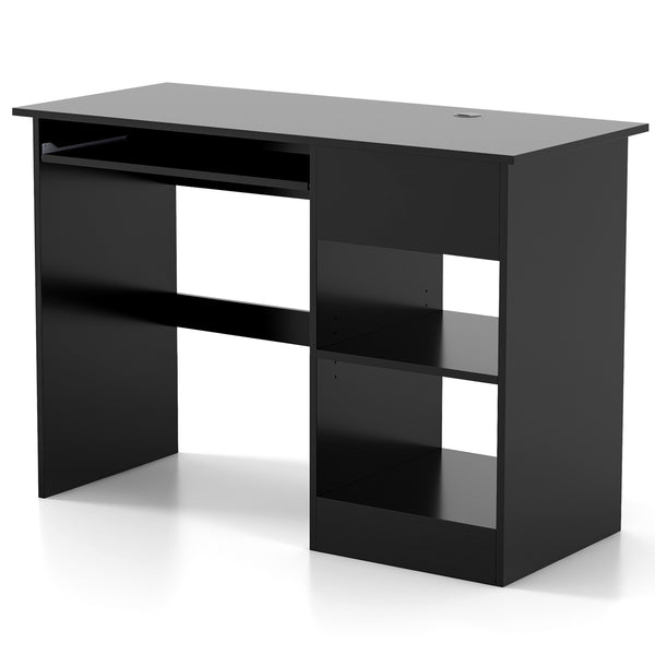 Wooden Computer Desk with Keyboard Tray, CPU Stand, and Storage Drawer