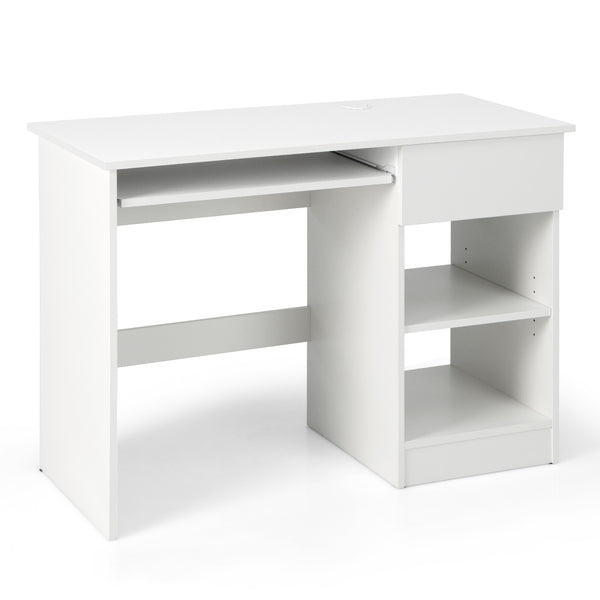 Wooden Computer Desk with Keyboard Tray, CPU Stand, and Adjustable Shelf