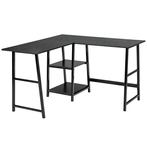 L-Shaped Corner Computer Desk with Spacious Desktop and Storage Shelves