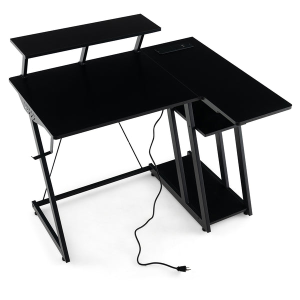 L Shaped Gaming Desk with Outlets and USB Ports