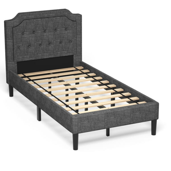 Linen Twin Upholstered Platform Bed Frame with Headboard and Mattress Foundation