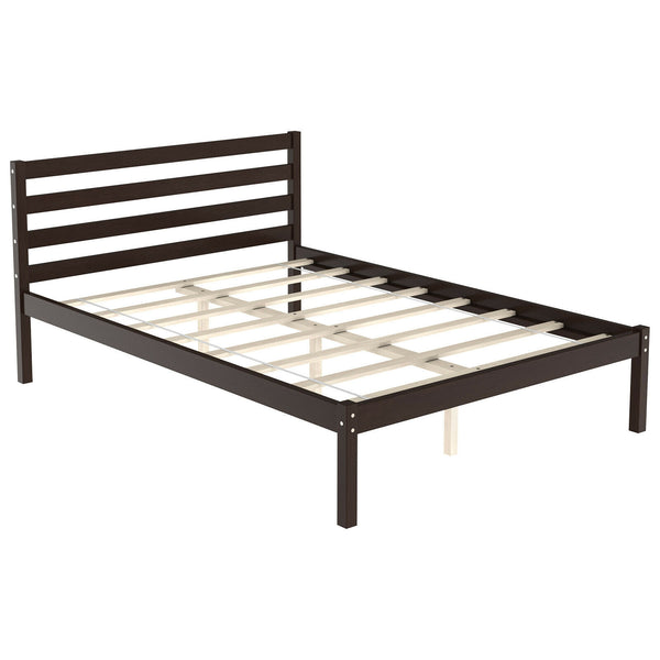 Full-Size Bed Frame Foundation with Solid Wood Slat Support