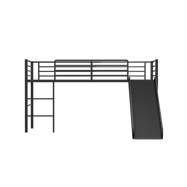 Twin Metal Loft Bed with Slide Safety Guardrails and Built-in Ladder