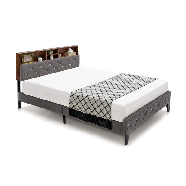 Full Size Upholstered Platform Bed with Tufted Headboard-Full Size