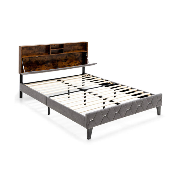 Queen Size Upholstered Bed Frame with Storage Headboard-Queen Size