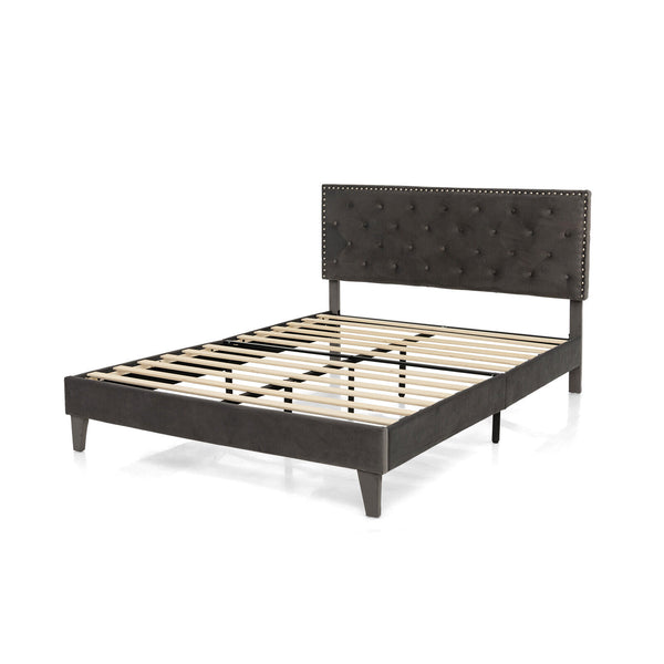 Queen Size Upholstered Platform Bed with Tufted Headboard