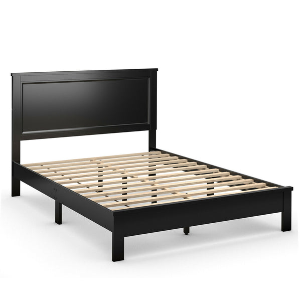 Queen Size Platform Bed Frame with High Headboard and Rubber Wood Legs