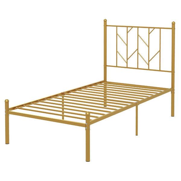 Twin Size Metal Platform Bed Frame with Vintage Headboard-Twin Size