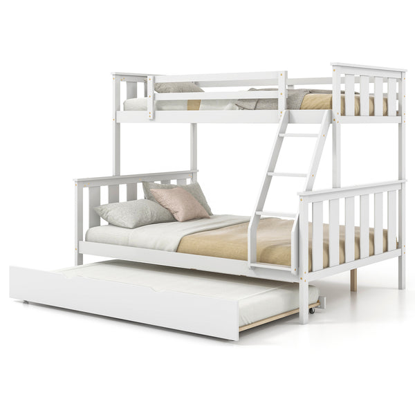 3-in-1 Twin Over Full Bunk Bed with Trundle and Built-in Ladder