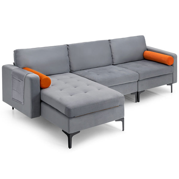 Modular L-shaped 3-Seat Sectional Sofa with Reversible Chaise and 2 USB Ports