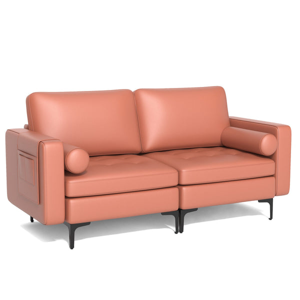 Modern Loveseat Sofa with 2 Bolsters and Side Storage Pocket