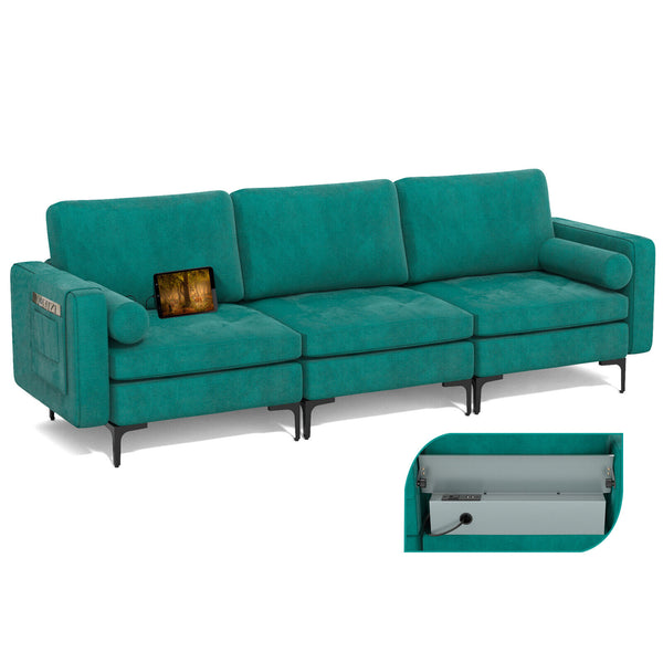 Modular 3-Seat L-Shaped Sectional Sofa Couch with Socket USB Port